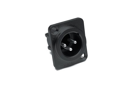 AX3MDB-M3  3 Pole XLR Male Chassis Mount, Standard (M3 Threaded Holes), Machined Contacts, Black Finish
