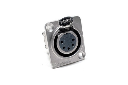 AX5FDV  5 Pole XLR Female Chassis Mount, Vertical PCB, Machined Contacts, Nickel Finish