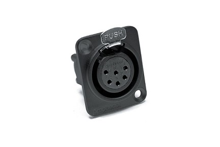 AX6AFDVB  6A Pole XLR Female Chassis Mount, Vertical PCB, Machined Contacts, Black Finish