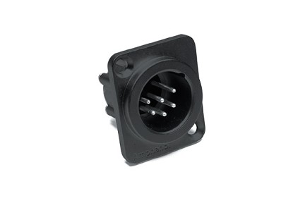 AX6AMDB-AU  6A Pole XLR Male Chassis Mount, Gold Plated Machined Contacts, Black Finish