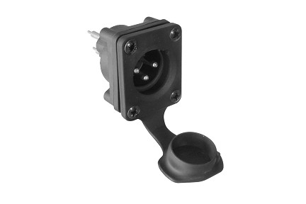 AXS3MP2V  3 Pole Vertical Male Plug PCB Mount with Protective Cap, IP65, For 2.0mm to 3.0mm Panel Thickness