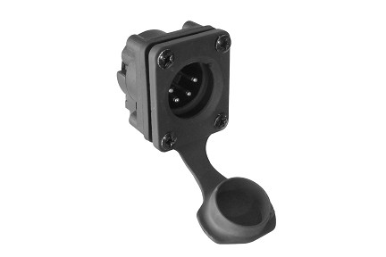 AXS4MP1H  4 Pole Horizontal Male Plug PCB Mount with Protective Cap, IP65, For 1.5mm to 2.0mm Panel Thickness