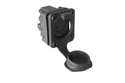 AXS5FP2H  5 Pole Horizontal Female Receptacle PCB Mount with Protective Cap, IP65, For 2.0mm to 3.0mm Panel Thickness