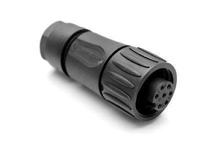 C01610D00601012  6+PE Female straight cable connector with internal cable clamping and clamping ring. Crimp contacts sold separately. Available in gold or silver plating.  Black back shell. Comparable to 99-4202-14-07