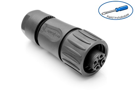 C01620D00321012  3+ PE Female straight cable connector with internal cable clamping and clamping ring, black backshell