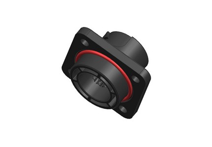 C09131T1051005U  Female Square Flange Receptacle, Front Mount, Quicklock, Size M16, 5 Contacts, 5B Arrangement,  Silver Contact Plating
