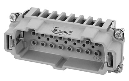 C146 10A016 500 1  16+PE Heavy duty male contact insert for turned crimp contacts. Contacts ordered separately.  Size E16. Comparable to PN# 9330162602