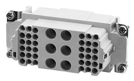 C146 10B042 500 13  6+36+PE Female insert with power and signal contacts, 42+PE, E16 + crimp contacts. Comparable to PN# 9380423101