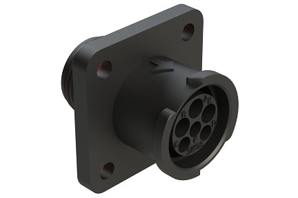 FLS010N3W3S03-PM  6 (3+3) Position Square Flange Receptacle, Socket, Shell Size 10, with Seal Gasket, Fast Lock Coupling