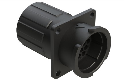 FLS014N19PHEC03  19 Position Square Flange Receptacle, Pin, Shell Size 14, with Endcap, Fast Lock Coupling