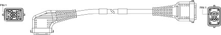 P28560-Mxxx 9 Position Double-ended Cable Assembly with Static Plugs, 10/14AWG,  Male 90°-Female Straight, Black