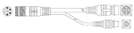P31117 Non-flex, motor power transition cable w/ brake, 14AWG, M23, threaded DIN to bayonet, 0.5 meter, black jacket, TPE. Compatible part 2090-CPBM4E2-14TR