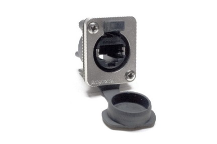 RJXS8FG3VB  XLRnet D Type Ethernet Chassis Mount, Vertical PCB, Class D, with Dust Cap, Bulk Packaging