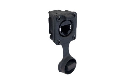 RJXS8FP25HPE  8 Pole Ethernet Chassis Mount, IP65 CAT5E, Horizontal Panel Mount, Shielded Hood, 3.8mm to 5mm Panel, Potted