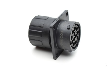 RTS014N12SHEC03 Receptacle, square flange, 12 positions, size 14, socket contact, silicone rubber seal, endcap.  Comparable to PN #UTS0GN1412S