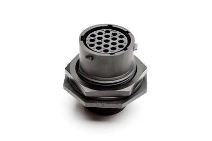 RTS714N19S03 Receptacle, jam nut, 19 positions, size 14, socket contact, silicone rubber seal. Intermateable with part # UTS71419S.  Comparable to PN #UTS71419S