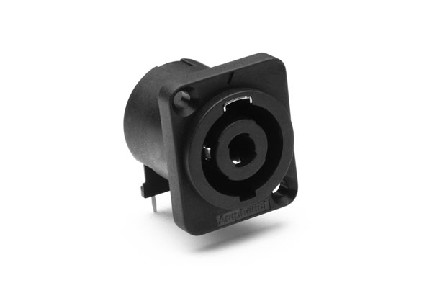 SP-4-MDH  2 Pole Loudspeaker Chassis Mount, D Type Flange,Thru Holes, Horizontal PCB, Black Finish. Comparable to PN# NL4MD-H-1