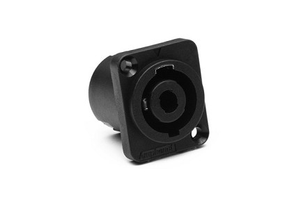 SP-4-MDV  4 Pole Loudspeaker Chassis Mount, D Type Flange, Thru Holes, Vertical PCB, Black Finish. Comparable to PN# NL4MD-V