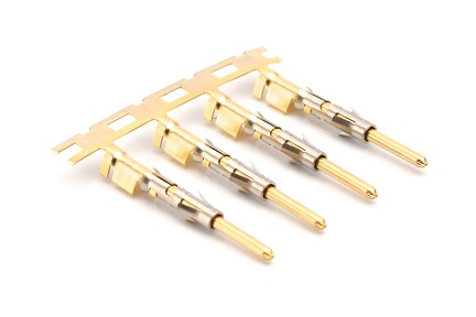 SP14M2F  Size 16 Stamped & Formed Pin Contact, Gold Flash Plating, 13A, Wire Range 16-14AWG, 3 Tangs. Reel of 3,000.  Comparable to PN# SM14M1D70