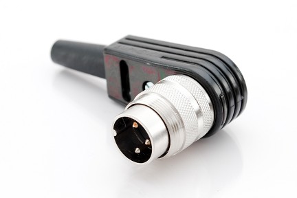 T 3260 005 - M16 Male right angled cable connector with internal strain relief and metal locking ring. 3 contacts, silver plated, 4 - 6mm cable diameter  Contacts included.