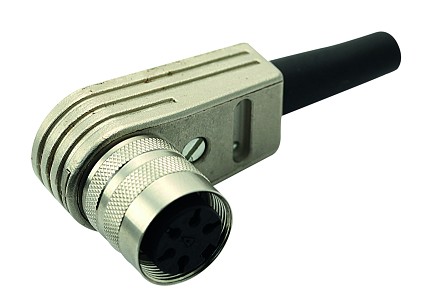 T 3301 005 - M16 Female right angled cable connector with internal strain relief and metal locking ring.   4 contacts, silver plated, 4-6mm cable diameter  Contacts included.