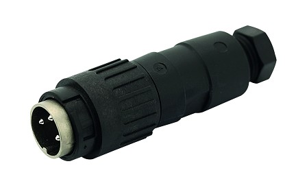 T 3329 548 - M16 Male straight cable connector with internal strain relief and plastic locking ring. 4 contacts, gold plated, 4-6mm cable diameter.  Contacts included.