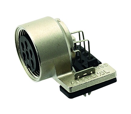T 3363 218 - M16 PCB flange mounting right angled Female receptacle with ring nut.  5 contacts, gold plated  Contacts included.