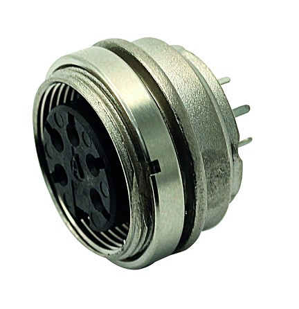 T 3363 404 - M16 Rear mounting female receptacle with ring nut. 5 contacts, gold plated  Contacts included.