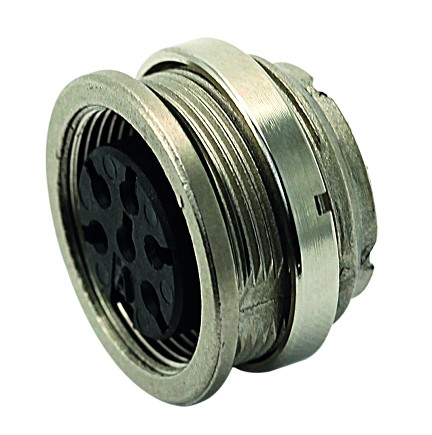 T 3363 550 - M16 Front mounting female receptacle with ring nut. 5 contacts, sold separately Contacts sold separately.