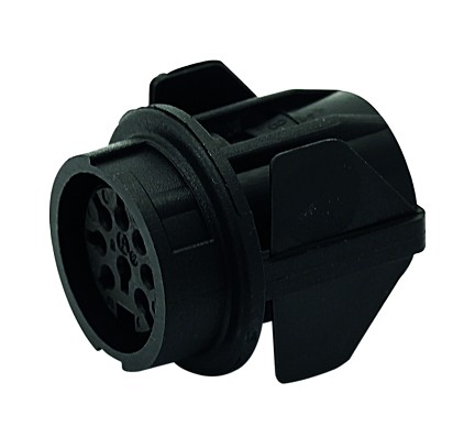 T 3397 518 - M16 Straight, full plastic front mounting female receptacle with snap-in mount. 5 contacts, gold plated.  Contacts included.