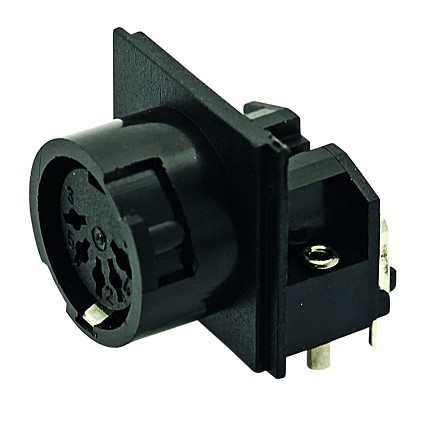 T 3397 600 - M16 PCB mounting, right angled black plastic female receptacle. 5 contacts, silver plated.  Contacts included.
