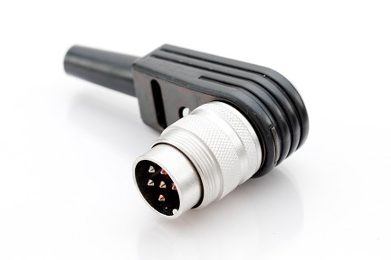 T 3400 005 - M16 Male right angled cable connector with internal strain relief and metal locking ring. 6 contacts, silver plated, 4-6mm cable diameter  Contacts included.
