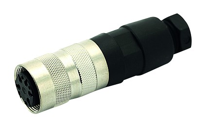 T 3401 554 - M16 Female straight cable connector with internal strain relief and metal locking ring. 6 contacts, 4-6mm cable diameter Contacts sold separately.