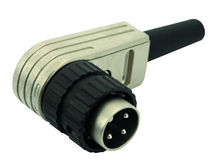 T 3434 005 - M16 Male right angled cable connector with internal strain relief and plastic locking ring. 7 contacts, silver plated  Contacts included.