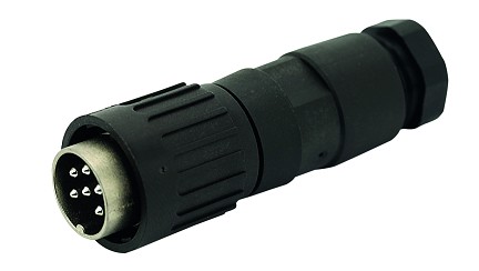 T 3434 502 - M16 Male straight cable connector with internal strain relief and plastic locking ring. 7 contacts, silver contacts, 6-8mm cable diameter  Contacts included.