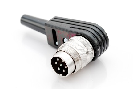 T 3475 005 - M16 Male right angled cable connector with internal strain relief and metal locking ring. 7 contacts, silver plated, 4-6mm cable diameter  Contacts included.