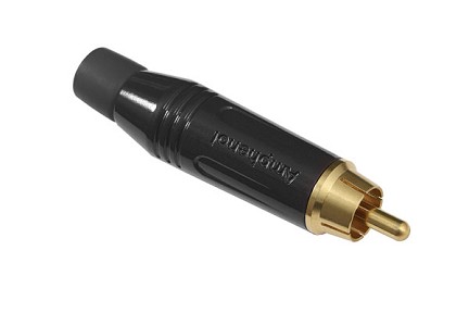 ACPR-BLK  RCA Male Cable Connector, Gold Plated Contacts, Diecast Shell, Black Finish, Black Grommet. Comparable to PN# NYS352BG