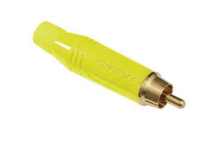 ACPR-YEL  RCA Male Cable Connector, Gold Plated Contacts, Diecast Shell, Yellow Finish, Yellow Grommet