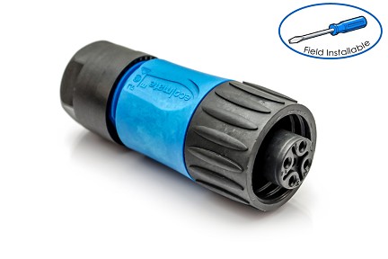C01620D00320010  3+ PE Female straight cable connector with strain relief and clamping ring, blue backshell