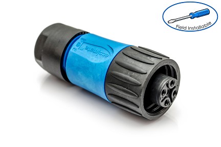 C01620D00321010  3+ PE Female straight cable connector with internal cable clamping and clamping ring, blue backshell