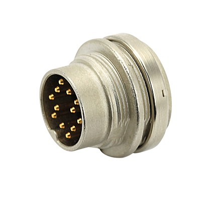 C091 11W003 000 2 - M16 Front mounting male metal receptacle with O-ring seal and ring nut mount. 3 contacts. Contacts sold separately.