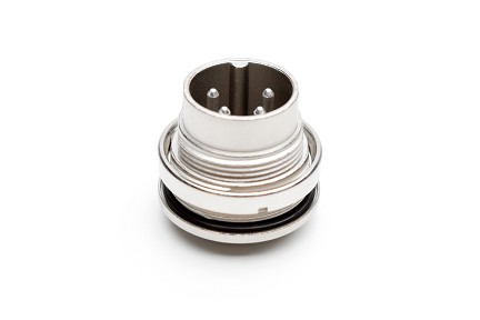 C091 31C004 100 2 - M16 Rear mounting male metal receptacle with O-ring seal and ring nut mount. 4 contacts, silver plated.  Contacts included. Comparable to PN# 09-0111-80-04