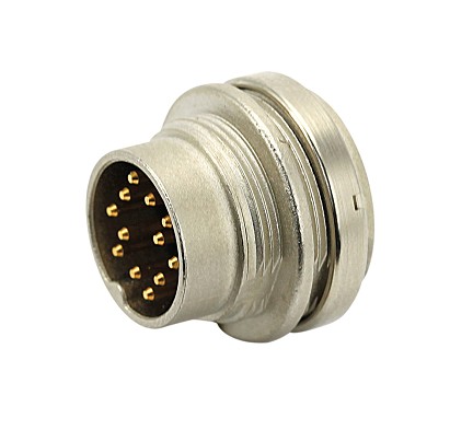 C091 31W006 100 2 - M16  Front mounting male metal receptacle with O-ring seal and ring nut mount. 6 contacts, silver plated.  Contacts included. Comparable to PN# 09-0123-00-06