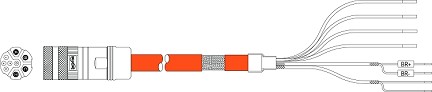 P28124-Mxx Continuous-flex, motor power cable with brake, 16AWG, M23, threaded DIN, flying-leads. Compatible with 2090-CPBM4DF-16AFxx