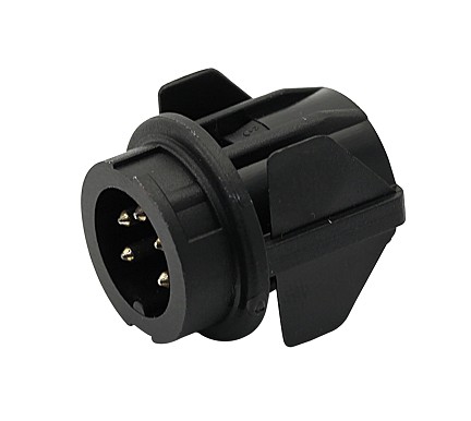 T 3446 518 - M16 Straight, full plastic front mounting male receptacle with snap-in mount. 7 contacts, gold plated  Contacts included.