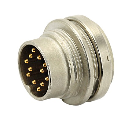 T 3652 304 - M16 Front mounting male receptacle with ring nut.  14 contacts, gold plated  Contacts included. Comparable to PN# 09-0053-50-14